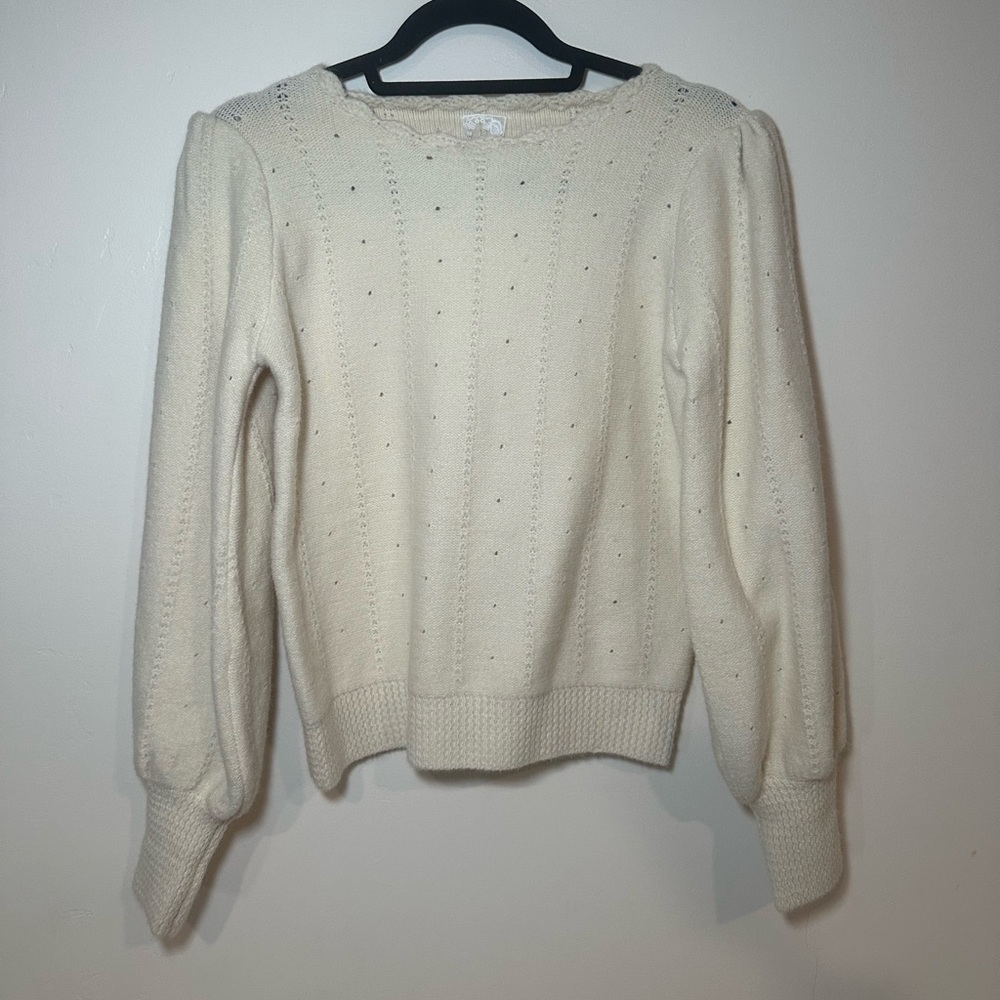 Scalloped Edge Ivory Sweater
